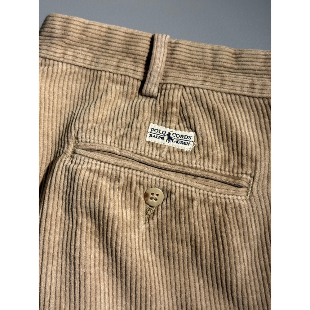 Polo Ralph Lauren Andrew Pant Tan Khaki Corduroy Pleated Trousers Mens 33x28.5